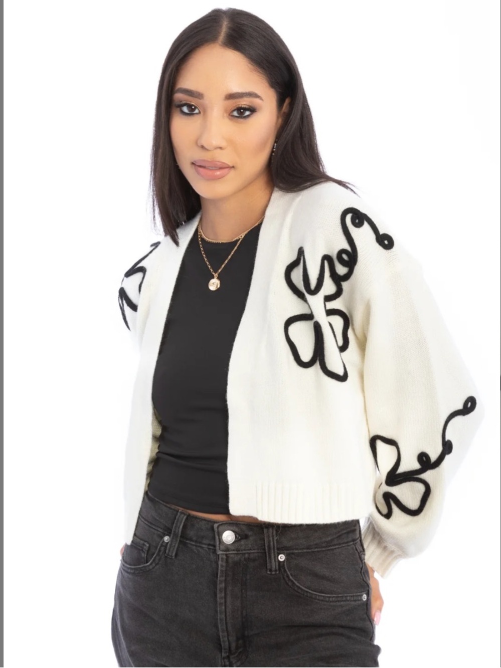 SAACHI CROPPED FLORAL CARDIGAN SQUIGGLE